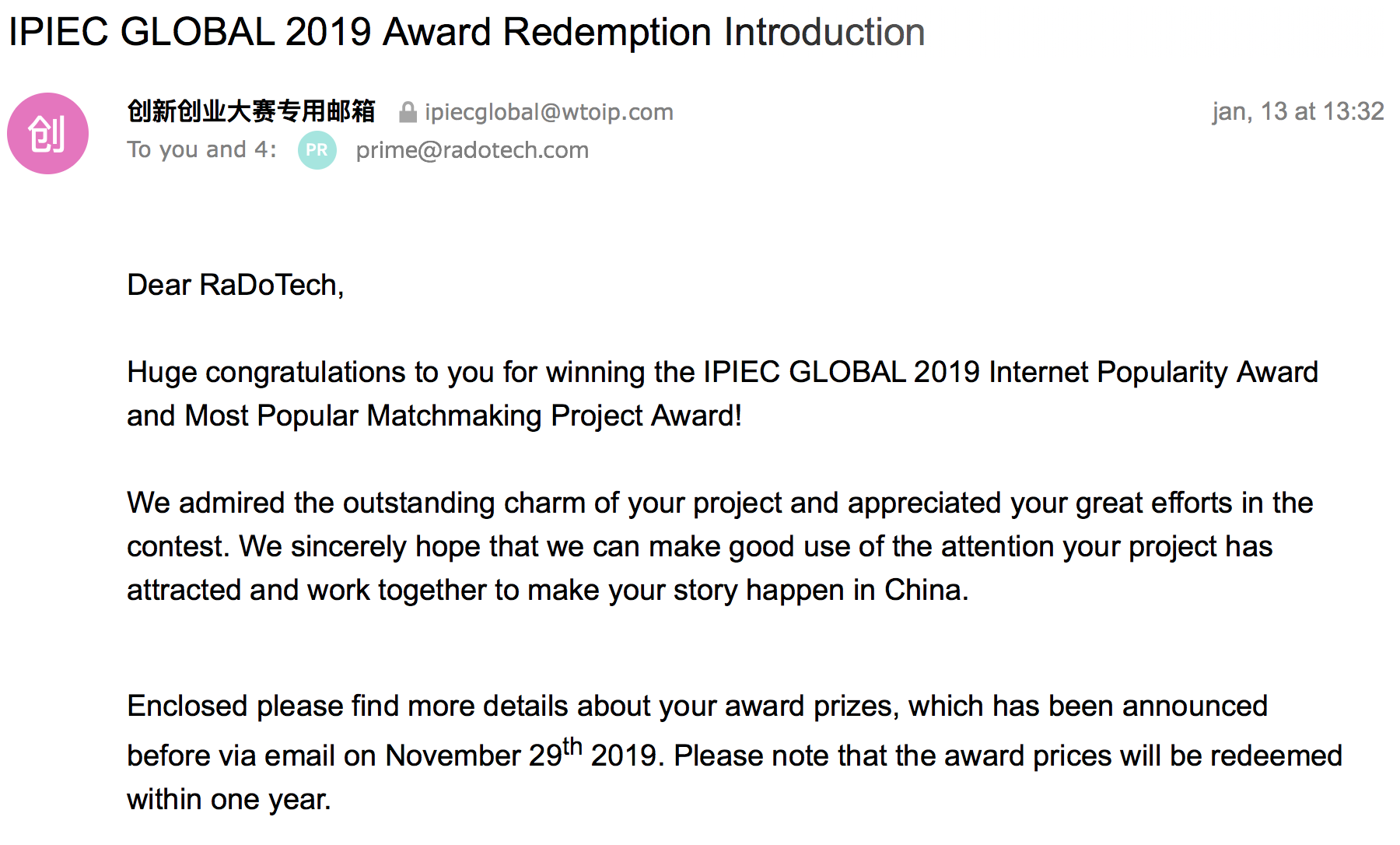 RaDoTech Award winning congratulations